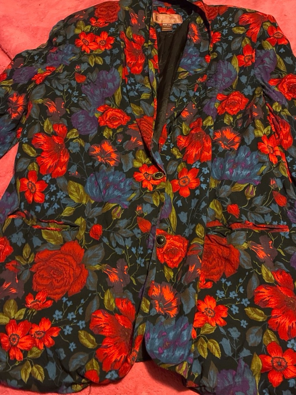 Worthington Black Blazer with Red & Purple Floral Print